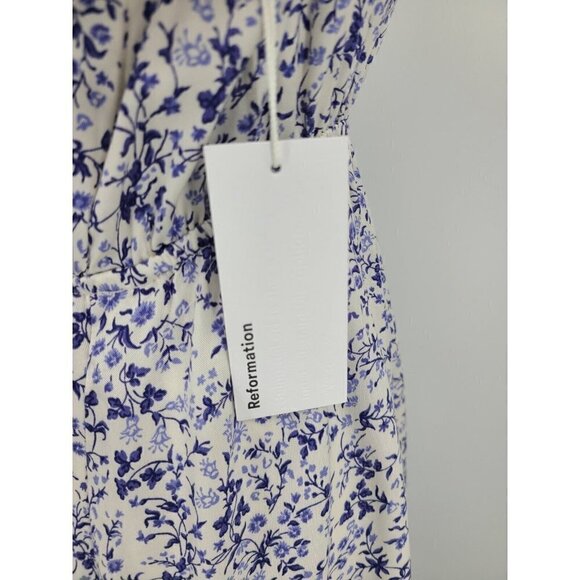 New Reformation Bianka Midi Dress Womens 6 Johanna Blue Floral Pullover - Picture 6 of 9
